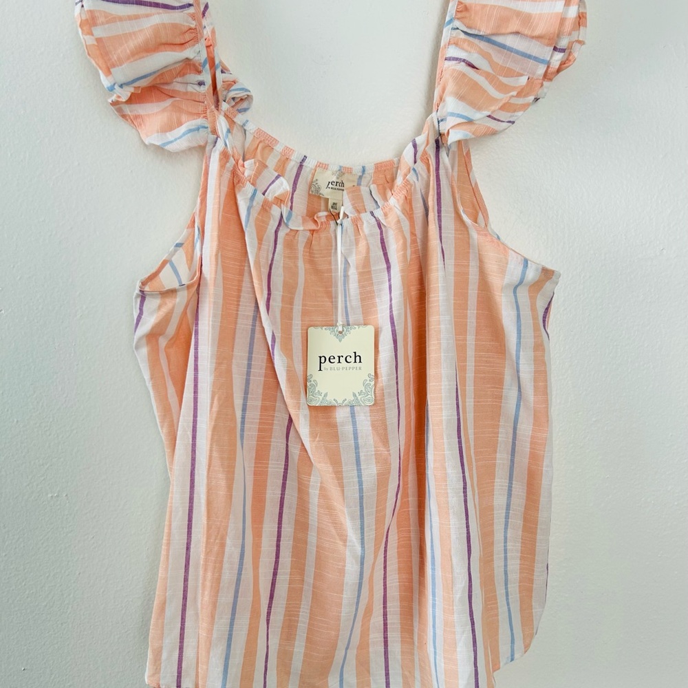 NWT Perch by Blu PepperTop Tank 2XL Linen Vertical Striped